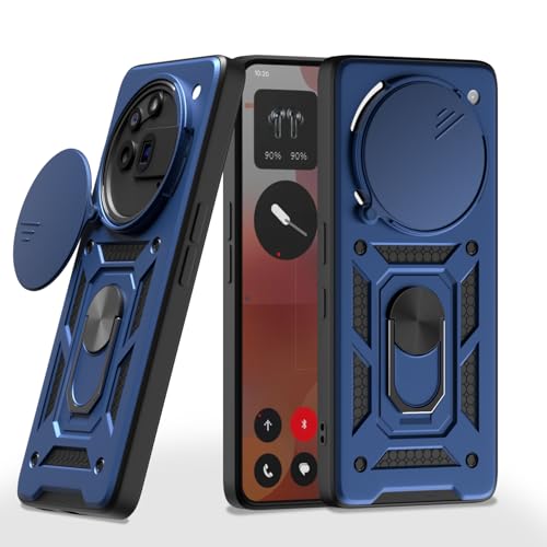 Image of Pikkme Back Cover for Nothing Phone 3a Pro 5G | 360 Protection Case | Sliding Camera Shield Cover & Ring Holder Stand D10 Tough Armor Bumper Case (Blue)