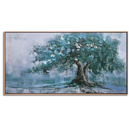 Ardemy Framed Tree Canvas Wall Art for Living Room Teal Tree of Life Landscape Bedroom Pictures Wall Decor Nature Paintings Artwork for Walls Home Office Dining Room Kitchen 40"x20" 40"L x 2