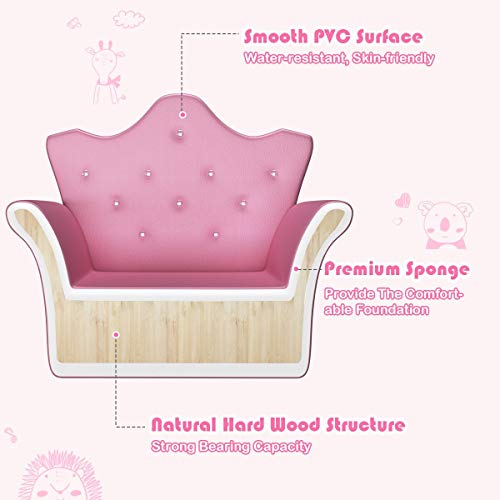 HONEY-JOY-Kids-Sofa-Children-Princess-Upholstered-Couch-Armrest-Chair-with-Ottoman-PVC-Leather-Embedded-Crystal-Toddler-Bedroom-Furniture-for-Baby-Girl-Pink HONEY JOY Kids Sofa Children Princess Upholstered Couch Armrest Chair with Ottoman PVC Leather Embedded Crystal Toddler Bedroom Furniture for Baby Girl Pink