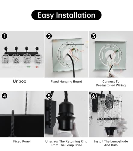 Image of 4 Light Bathroom Light Fixtures, Modern Matte Black Vanity Lights