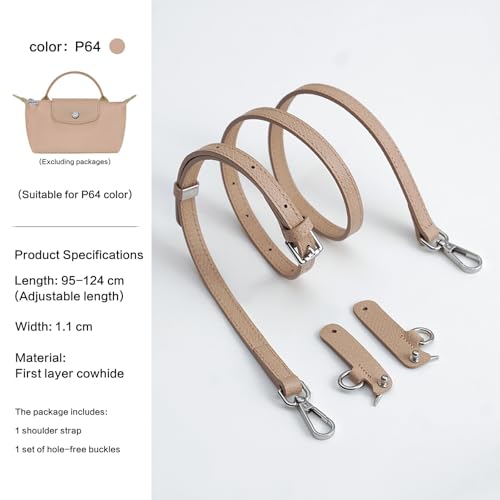 Image of Top-Grain Leather Strap for LongChamp Mini Pouch, Upgraded Buckles Mini Bag Adjustable Crossbody Shoulder Straps Conversion Kit Replacement (Light Pink, XS)