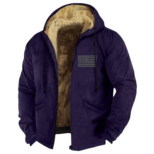 Winter Jackets for Men Long Sleeve Warm Fleece Lined Sherpa Thicken Zip Up Vintage Big and Tall Hunting Outerwear