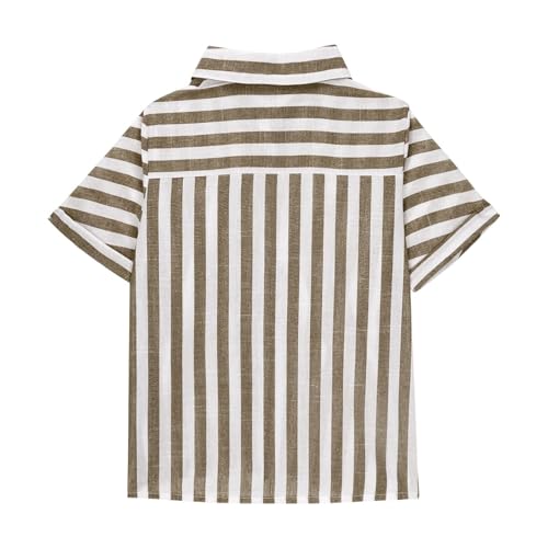 Girls Striped Button Down Shirts Short Sleeve Cotton Linen Shirts Summer Beach Casual Blouse Tops4
