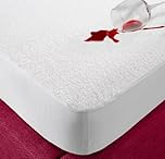 Cotton 100% Waterproof Mattress Protector Single Bed Washable, Soft Absorbent, Anti-Allergy Fitted Single Mattress Protector Waterproof Bed Sheet Non-Noisy