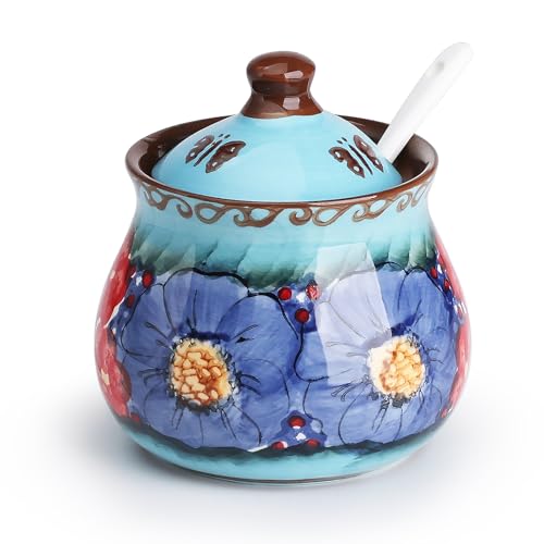 Silesia Handmade Ceramic Sugar Bowl with Lid and Spoon