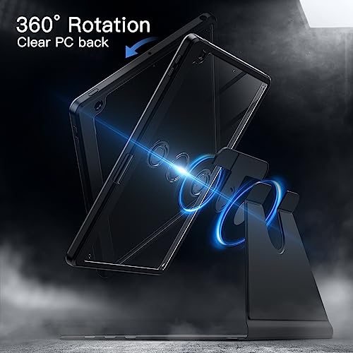 Image of JETech Rotating Cover Case for iPad 9 /8 /7 (10.2-Inch, 2021 /2020 /2019 Model, 9th /8th /7th Generation) with Pencil Holder, 360 Degree Rotation Protective Stand Cover Clear Back (Black)