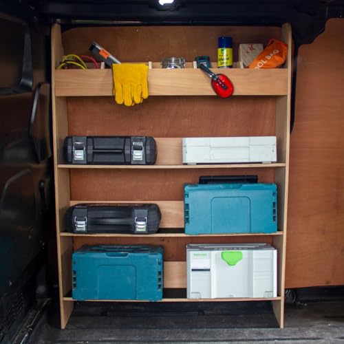 Van Racking Transit Custom SWB LWB 12mm Thick Plywood Toolbox Storage Rack Shelving Tool Organiser Unit Caddy Drivers Side RHD LHD 136cm H x 102cm W x 30cm D FREE Non-Slip Rubber Mats