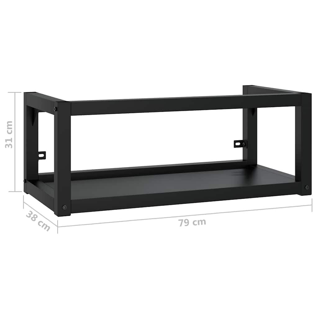 Stelaż łazienkowy na umywalkę, czarny, z malowanego proszkowo żelaza, 79 x 38 x 31 cm, zajmujący mało miejsca mebel łazienkowy z otwartą przestrzenią do przechowywania umywalki, półki i