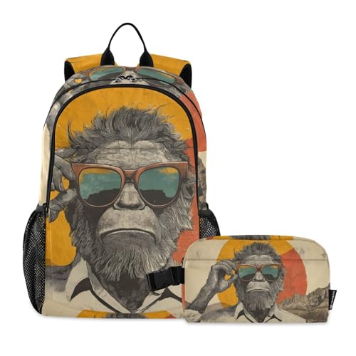 Travel Backpack Lunch Bag Set for Hiking Picnic, Backpacks with Insulated Lunch Box Fashion Sasquatch Print