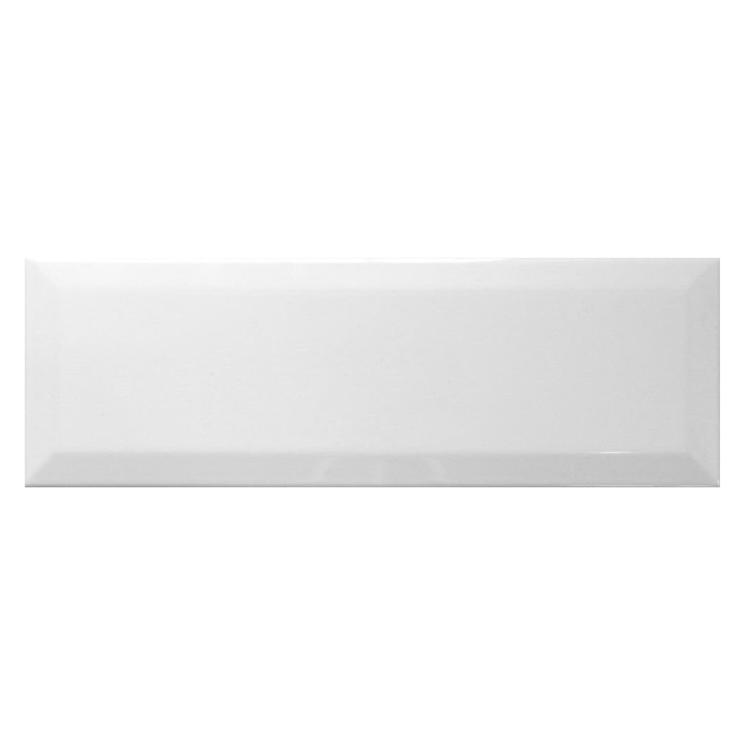 White Ceramic Beveled Subway Tile 4"x16" Glossy Finish for Kitchen Backsplash, Bathroom Wall, Shower Accent, Box Covers 10 Sq. Ft.