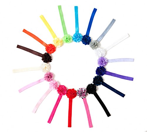 Ema Jane - Mini Satin Mesh Hair Flowers Glued to Iridescent Skinny Headbands (18 Pack)