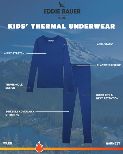Eddie Bauer Kids Thermal Underwear Set - 2 Piece Performance Base Layer Shirt and Thermal Pants for Boys and Girls (5-12)3