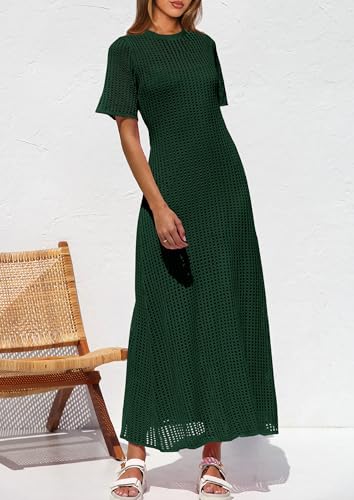 Image of PRETTYGARDEN Womens Eyelet Crochet Maxi 2 Piece Dress Sets