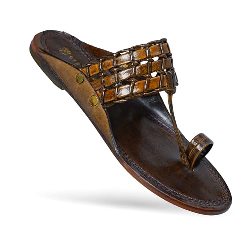 Image of Kolhapuri Chappal for Men Original, Pure Leather Handcrafted Traditional Kolhapuri Chappal for Man Formal Footwear for Weddings & Parties, Ethnic Wear & Daily Comfort