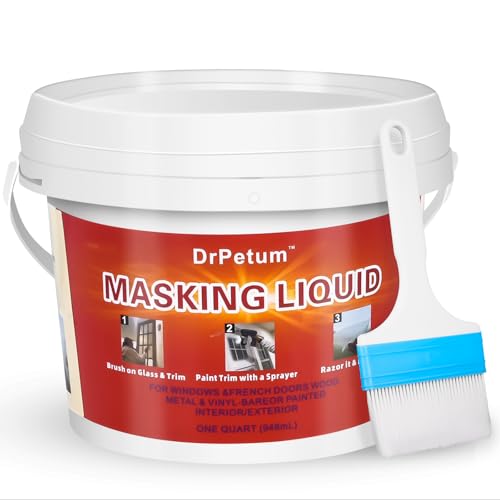 Image of Masking Liquid Tape, Transparent Peelable Coating for Protect Windows Glass, Used for Priming Windows, Floors and Non-Porous Surfaces Painting, 1 Quart (with Paint Brush)