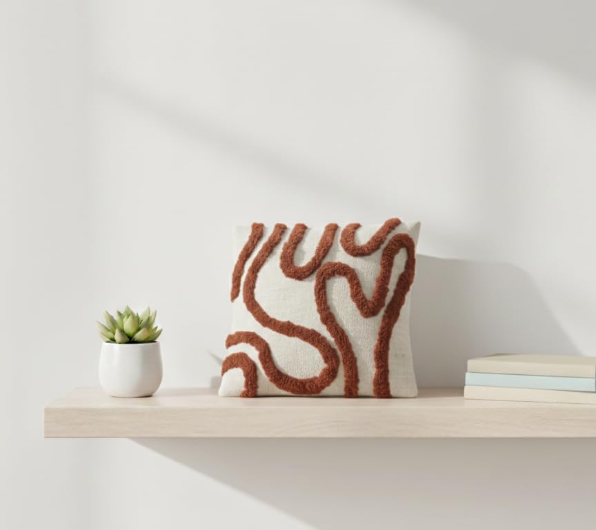Image of Furnistitchs Premium Decorative Throw Cushion Pillow Cover Boho Home Decor - Living Room Bedroom Couch Sofa Cushion Covers 16 inch x 16 inch (1, Rust Zigzag)