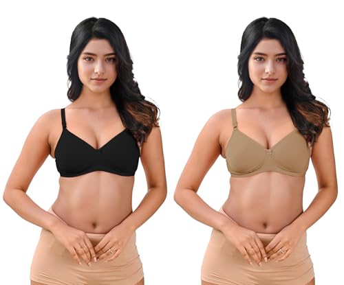 LUX VENUS Cotton Padded Bra for Women | Wire-Free | Full Covergae Bra | Comfortable Everyday Regular Bra | Pack of 2 Deal