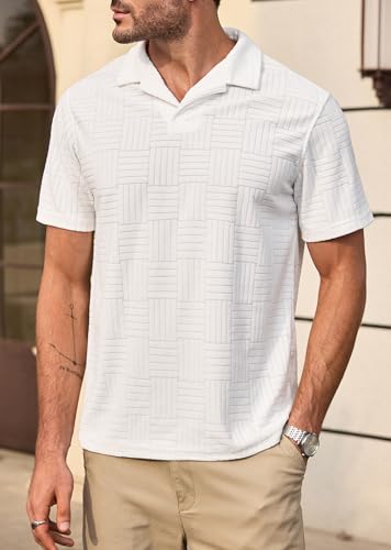 Camiseta polo casual para hombre VOGSTART de tejido terciopelo texturizado, manga corta, cuello cubano, ideal para verano, playa y vacaciones miniatura 4
