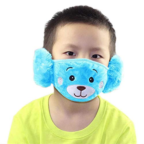 Dsquared Kids Girls and Boys Warm Winter Face Mask with Plush Ear Muffs Covers, Blue color, (3 Years to 10 Years) for Autumn Winter (Set of 1 piece)