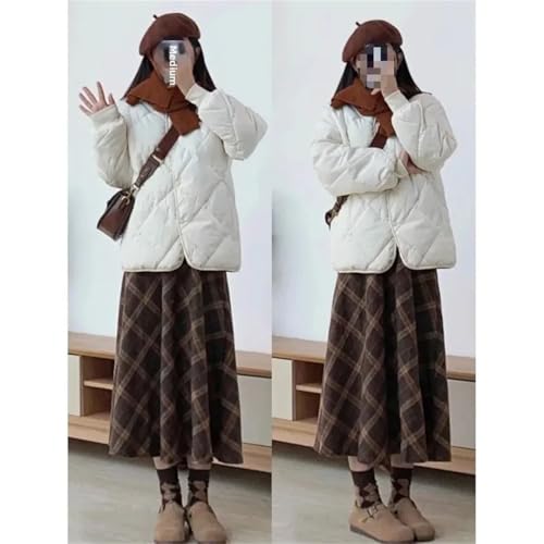 Women's Vintage High-Waisted, Plaid, Loose-Fitting, Hip-Hugging Wool Midi A-Line Skirt4