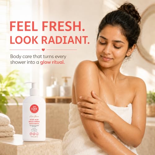 Image of The Love Co Kojic Acid Body Wash for Women & Men, Brightening Body Wash with Niacinamide & Turmeric, Hydrating Shower Gel for Tan & Dull Skin, 236 ml