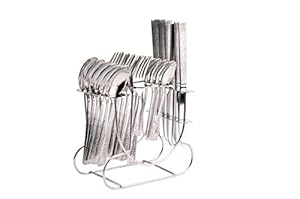 Shapes Hammer Stainless Steel Cutlery Set of Spoons, Forks & Knives with Stand for Home/Kitchen, Set of 24 Pcs. (Contains: 6 Dinner Spoons, 6 Dinner Forks, 6 Tea Spoons, 6 Dinner Knives with a Stand)