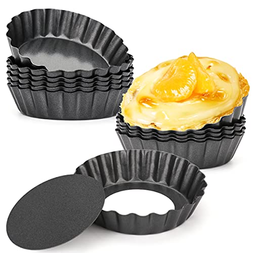 Swetwiny 12 Packungen Eierkuchenformen, 7,6 cm großer abnehmbarer Boden, Mini-Törtchenform, wiederverwendbar, antihaftbeschichtet, für Cupcakes, Kuchen, Muffins, Mini-Kuchen, Backformen (schwarz) Cover