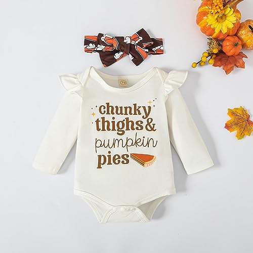 Baby Girl Thanksgiving Outfit Pumpkin Pie Romper+Flare Pants Newborn Girl Turkey Day Clothes 0-18 Months4
