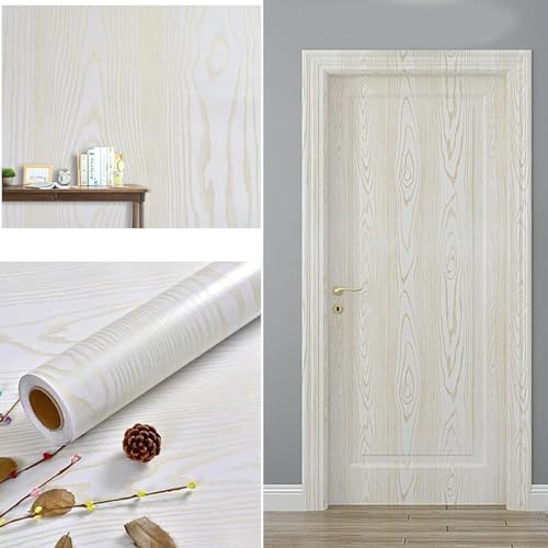 Image of White Gold Wooden Peel and Stick Wallpaper Self-Adhering Wood Contact Paper and Wallpaper Wood Grain Wallpaper for Walls, Countertops, Drawers, and Desk Cabinets (45X300 CM)