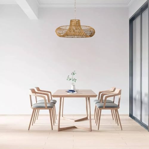 Image of 20 inch Handwoven Bamboo Pendant Light - Boho Natural Rattan Chandelier for Living Room /Dining Room /Bedroom (2 Light)
