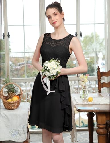 Image of BeryLove Womens Boat Neck A Line Sleeveless Lace Formal Homecoming Dress | Short Dress With Ruffle Hem, Sparkly Design Ideal For Wedding Guest,Bridesmaid Cocktail Prom & Evening Party Events