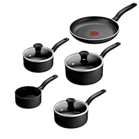 Tefal Titanium Essential 5pc Set: Saucepan 16/18/20 cm + Lids, Milkpan 14cm & Frying pan 24 cm, Non-Stick Coating, Metal Safe, All Hobs Compatible Except Induction, B941S544