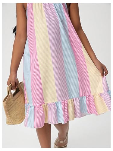 Girl's Striped Color Block Ruffle Dresses Sleeveless Summer Cami Short Dress Flowy Sundress3