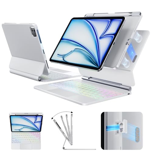 Landcase Keyboard Case for iPad Air 11 Inch(M4/M3/M2 2026-2024), iPad Pro 11 2022-2018 & Air 5th 4th Detachable Keyboard Case, Backlit Keyboard with Magnetic Stand, Multi-Touch Trackpad, White by Landcase - Used condition - US$52.75
