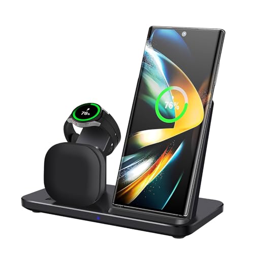 3 in 1 Wireless Charger, 15W Fast Wireless Charging Station Charge Stand for Samsung Galaxy S25 Ultra/S25/S24/S23/S22/S21/S20/S10,Note 20/10, Galaxy Buds Pro, Galaxy Watch7/6/5 Pro/5/4/3/Active 2
