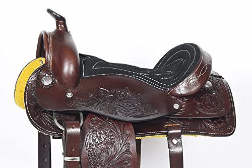 17 in Dark Brown Western Kids Youth Children Miniature Pony Saddle Leather Trail Tack | Hand Tooled Saddle | Western Saddle | Saddle for Horses | Horse Tack Set - Image 3