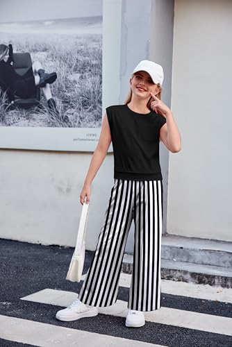 Image of Arshiner Girls Clothes 2 Piece Outfits Drop Shoulder Sleeve Top and Wide Leg Pants Set Trendy Clothing Size 6-14