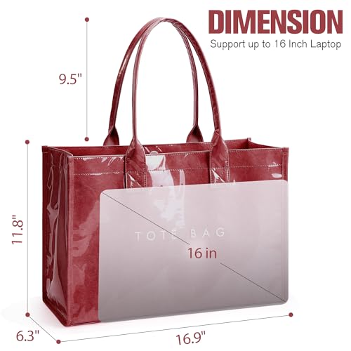 Image of KALIDI PVC Tote Bag Women's Kraft Paper Work Handbags Purses with Top Handle