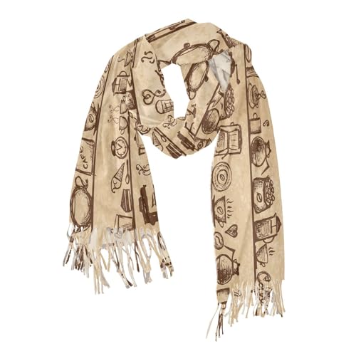 ALAZA Coffee Theme Pattern Women’s Scarf Soft Warm Long Scarves Shawl Wrap for Winter Autumn Home Office Travel