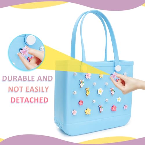 Accessories for Bogg Bag, Colorful Flowers and Pearls Decoration for Bogg Bag Charms, Compatible with Women Rubber Beach Bag Tote Handbag（23 Pcs）3