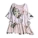 Produktbild Zegeey Damen T-Shirt GroßE GrößEn Blumenfarbe Kurzarm Rundhals Shirts Bluse Top Oberteil Baumwoll Leinen Tunika Schicker Elegant LäSsige Lose(Beige,48 DE/4XL CN)