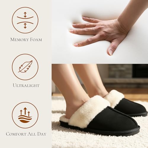 Image of OOW Fuzzy Slippers for Women Cozy Faux Fur House Shoes Memory Foam Slippers | Winter, Warm Slippers, Indoor and Outdoor