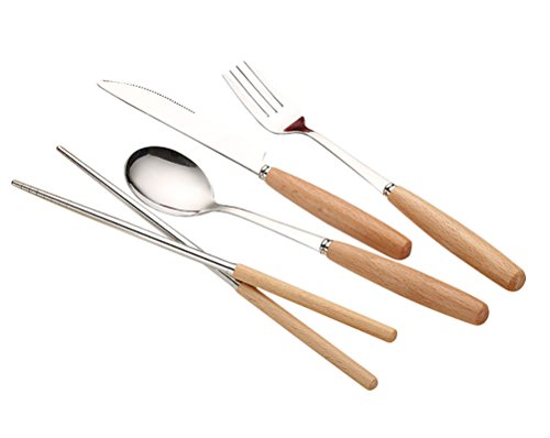 Boying Wooden Handle Stainless Steel Tableware Silverware Dinnerware Set Mirror Polished Utensils (4-Piece Flatware Set)