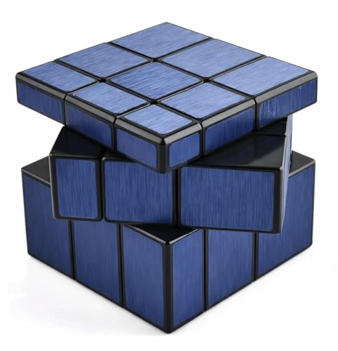 Image of Hawkister QiYi 3x3 Mirror S Speed Cube | Blue Brushed Metallic Stickers | Professional Shape-Shifting 3x3x3 Logic Puzzle, Lightweight 76g Design with Smooth Fast Turning for Beginners & Expert Solvers