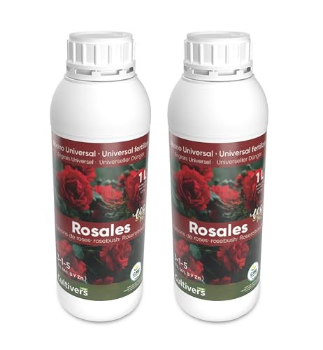 CULTIVERS Fertilizante Ecológico Rosales Líquido 2x1L. Hojas más Verdes, Mayor Floración e Intensifica el Color. con Macronutrientes y Micronutrientes. Abono 100% Orgánico y Natural
