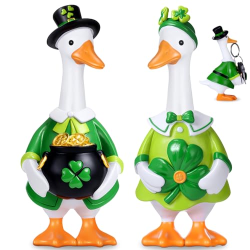 Thyle 2 Pcs St. Patrick's Day Goose Figurines Resin Irish