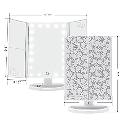 Impressions-Vanity-Hello-Kitty-Trifold-LED-Mirror-Desk-Mirror-with-Lights-and-Touch-Sensor-Dimmer-Lighted-Makeup-Mirror-with-Adjustable-2X-and-3X-Magnifying-Mirror-White