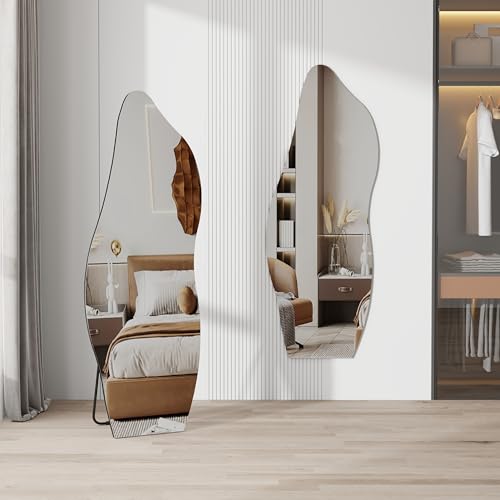 Image of QDSSDECO Full Length Mirror Irregular Wavy Mirror with Stand, Frameless