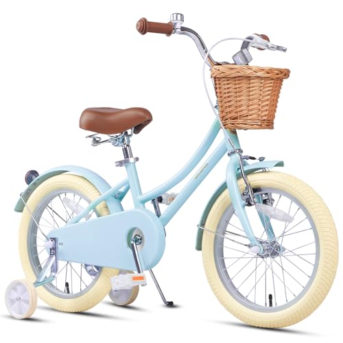 Image of Glerc Little Molly 12-20 Inch Kids Retro Cruiser Bike for 2-13 Year Old with Wicker Basket & Training Wheels /Kickstand, Multiple Colors
