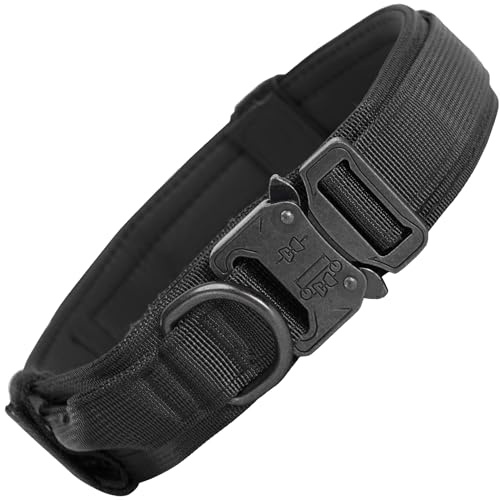 Image of WOOFLIX Metal Dog Collar For Training And Walks | Nylon Collar With Tactical Metal Buckle And D-Ring For Medium And Large Dogs | Dog Collar For Medium And Large Dogs (Extra Large, Black, 25 Cm X 5 Cm)